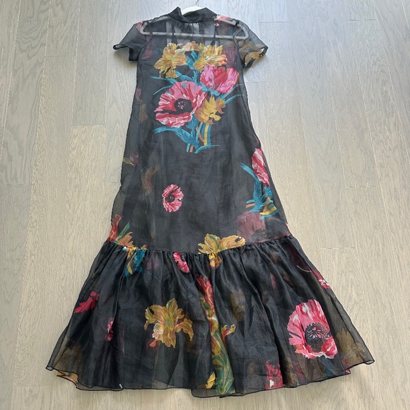 STAUD Calluna First Bloom Black Floral Maxi Dress Gown Organza Tie Size Small - Picture 2 of 14